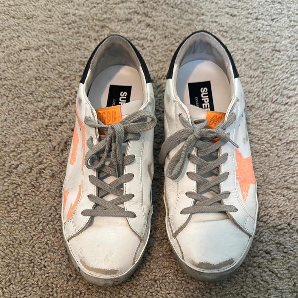 Golden Goose White and Orange Sneakers